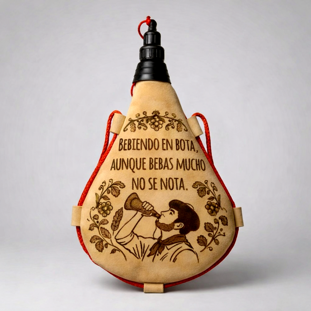 Bota tradicional de piel 1 L "Bebiendo en bota aunque bebas mucho no se nota" personalizada con nombre – recipiente vacío