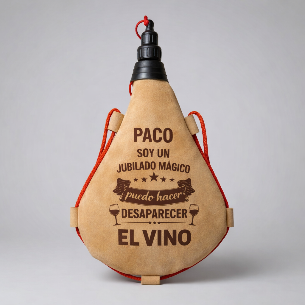Bota tradicional de piel 1 L “Soy un jubilado mágico” personalizada con nombre – recipiente vacío