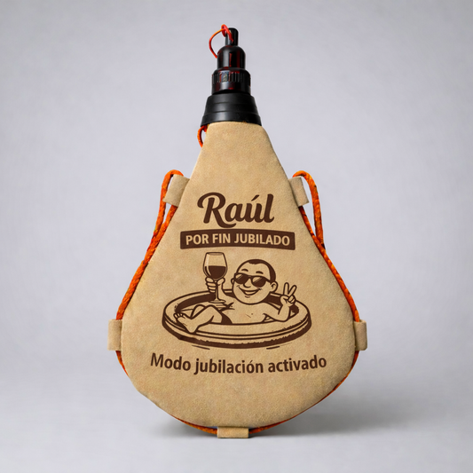 Bota tradicional de piel 1 L “Modo jubilación activado” personalizada con nombre – recipiente vacío