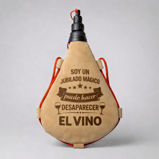 Bota tradicional de piel 1 L "Soy un Jubilaco Mágico" personalizada con nombre – recipiente vacío